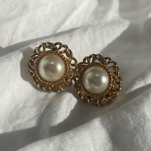 Vintage Pearl Clip-On Earrings with Gold Details